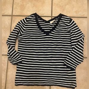 LOFT Navy and White Striped V-Neck Sweater